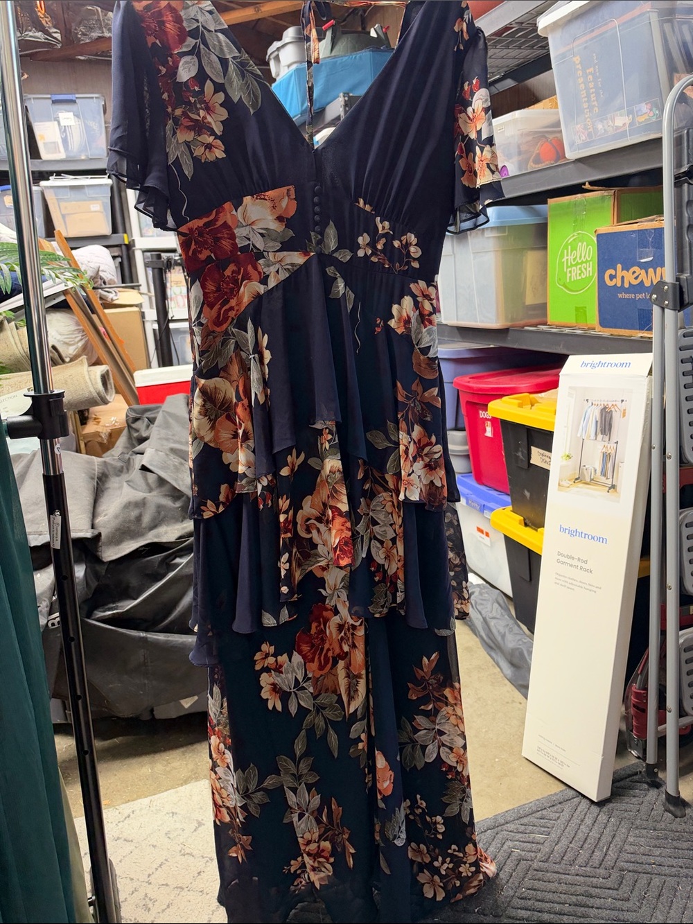 Lulu's Navy Floral V-Neck Tiered Maxi Dress